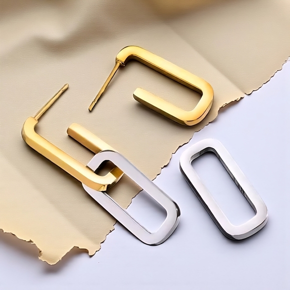 🆕️lMinimalist Chic Two Tone C Hoop Earrings 18K Gold Plated Stainless Steel - Picture 14 of 16